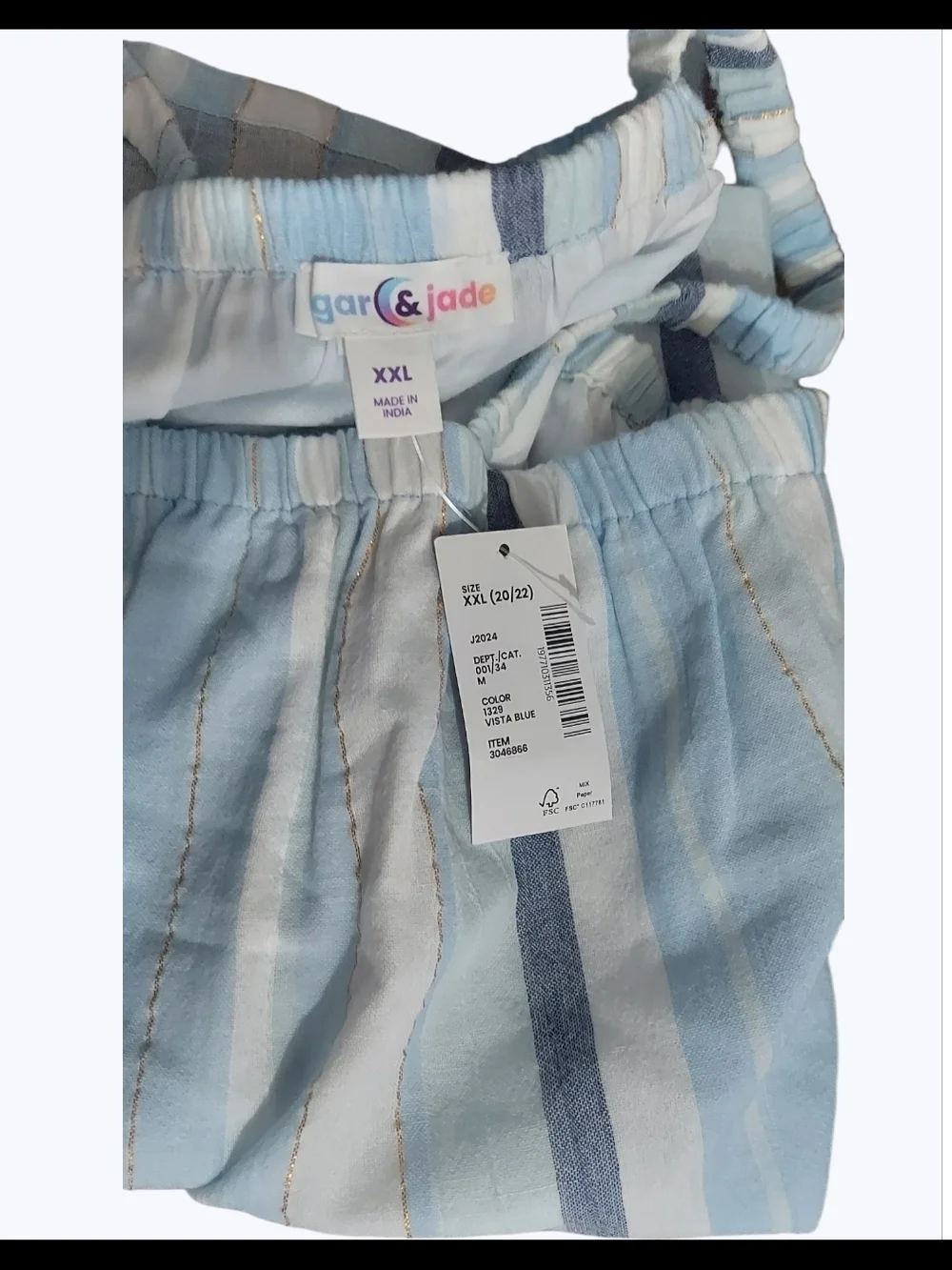 NWT Sugar & JadeTween Girls Striped Babydoll Tank Top - blue XXL 20/22